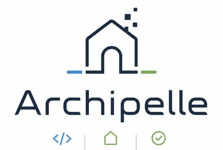Logo d'Archipelle : une maison stylisée aux traits bleu marine, surmontant le nom du logiciel.